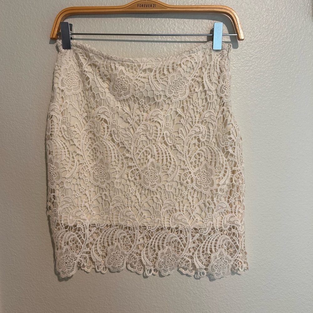Ambiance Cream Lace Pencil Skirt